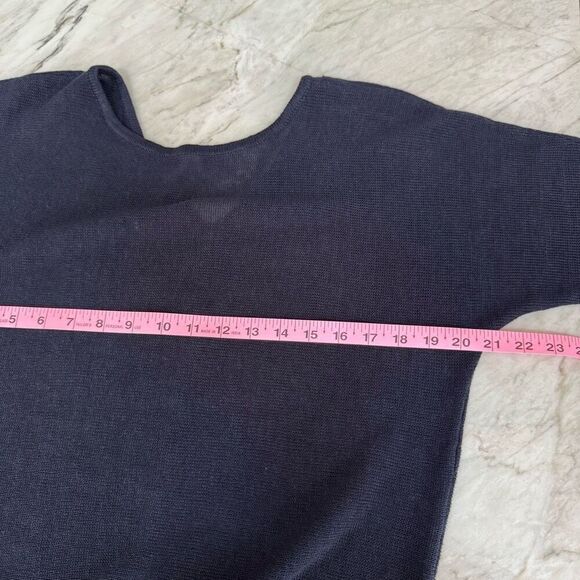 Talbots 100% linen loose knit short sleeve sweater size M navy blue - Picture 5 of 6